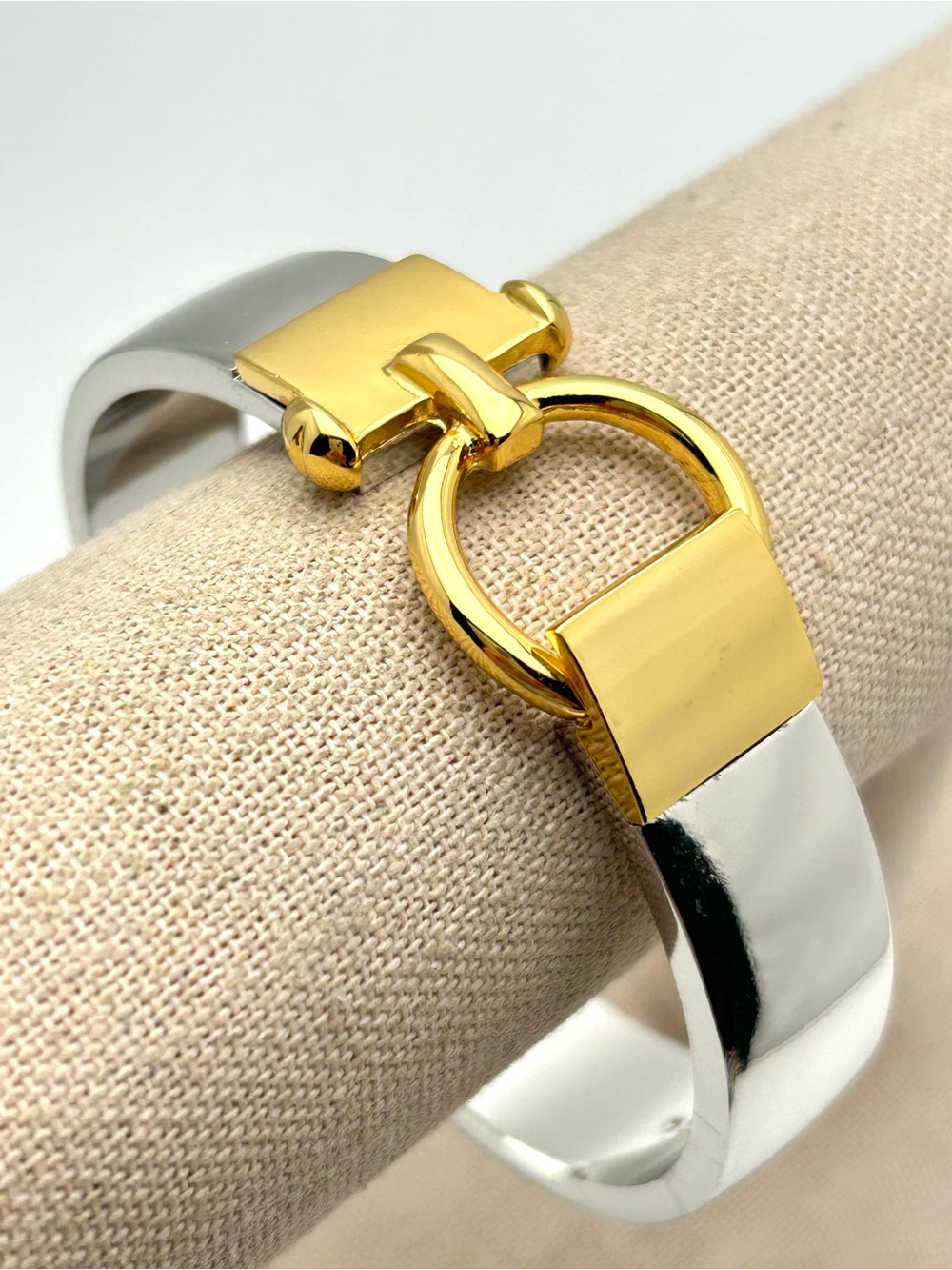 Talbots Silver and Gold Hinged Bangle Bracelet